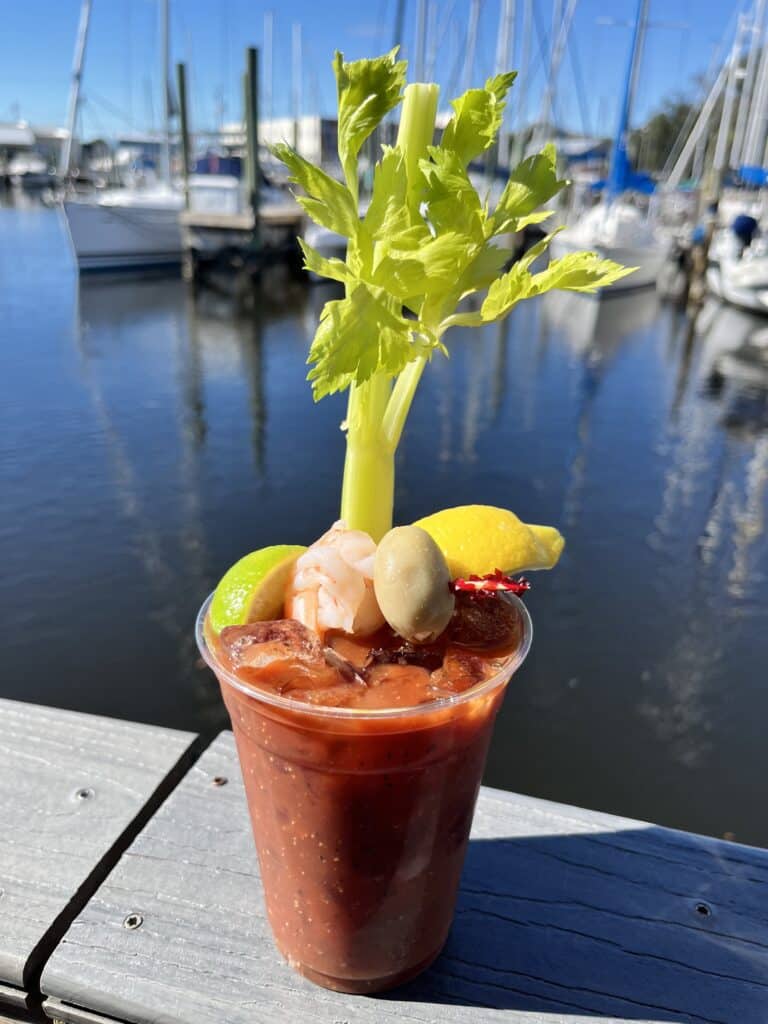 Bayou Joe's On Massalina Bayou photo of bloody mary on the water | waterfront restaurant in Panama City, Florida offering breakfast, lunch & dinner with a view